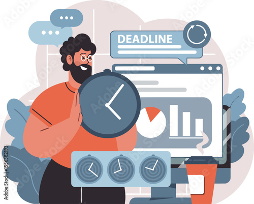 Deadline project management time clock schedule task calendar meeting appointment organization planning vector art illustration and png 