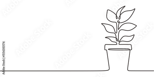 Potted Plant Continuous Line Drawing for Eco Branding and Nature