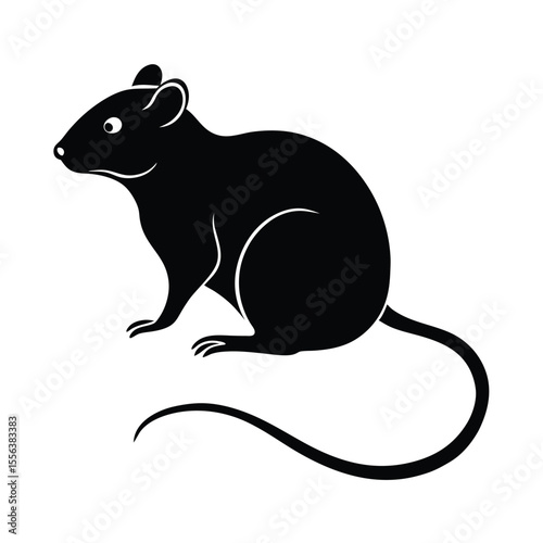 A striking black and white silhouette of a rat captured in a clean vector design perfect for various creative projects and branding applications