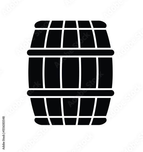 A simple black and white silhouette illustration of a wooden barrel