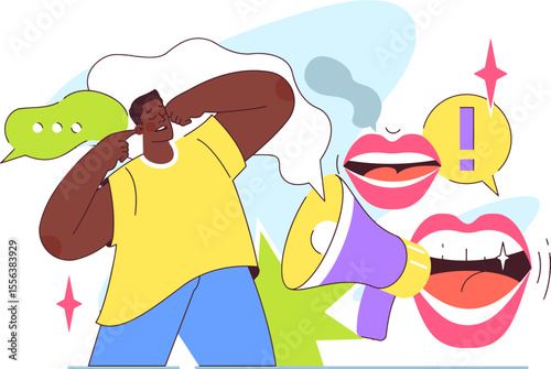 Communication message megaphone speech bubble talk conversation announcement information listen ignore vector art illustration and png 