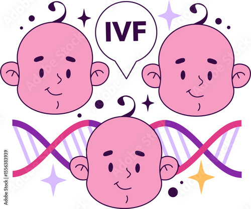 Ivf babies fertility treatment assisted reproduction dna genetics science medicine healthcare family planning concept vector art illustration and png 