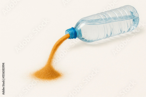 A plastic bottle pours out the sand of time.