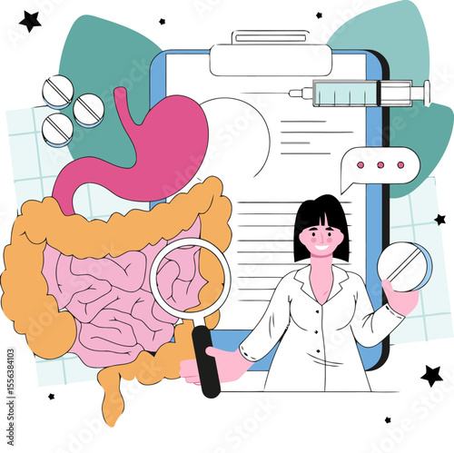 Doctor gastroenterology intestine stomach health medical healthcare treatment digestion colon anatomy vector art illustration and png 