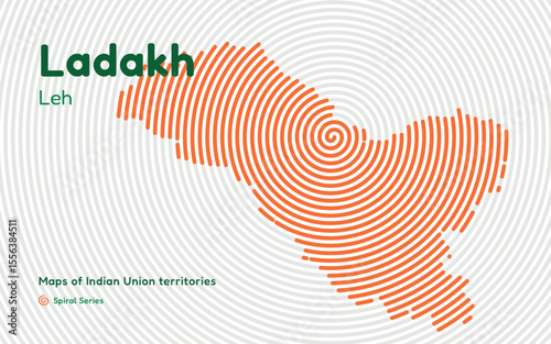 Spiral Vector Map of Ladakh with Capital Leh – High-Altitude Union Territory