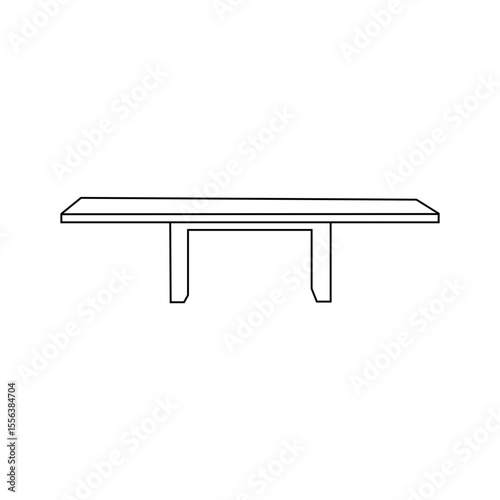 This is a simple, black and white line drawing of a long wooden table or bench.