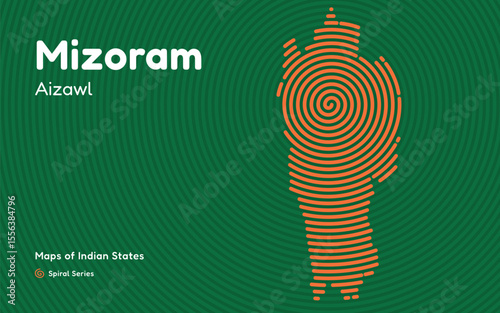 Spiral Map of Mizoram with Capital Aizawl – Hilly Northeastern Indian State