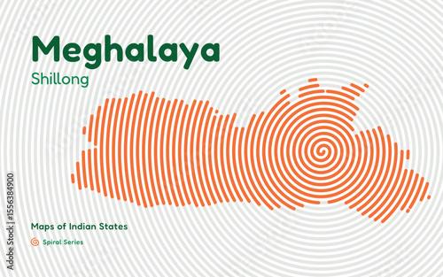 Spiral Vector Map of Meghalaya with Capital Shillong – Northeast Indian State Design