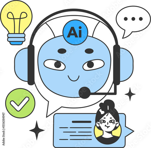 Ai chatbot support assistant customer service helpdesk virtual agent technology automation online solution  100 vector art illustration and png 