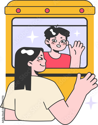 Illustration school bus student waving goodbye travel transportation vehicle journey trip education farewell 100 vector art illustration and png 