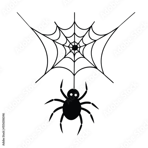 Detailed illustration of a black spider skillfully constructing a delicate intricate web showcasing a sense of natural artistry and arachnid engineering