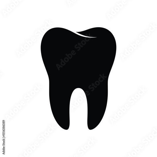 A simple black silhouette of a molar tooth on a white background