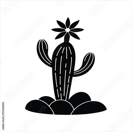 Cute Cartoon Cactus with Flower Vector Illustration
