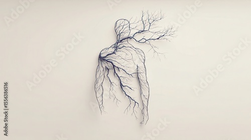 Line art transformation of human silhouette into branching tree