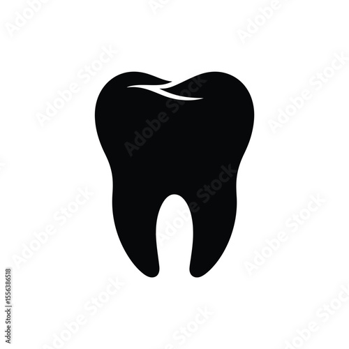 A simple black silhouette of a molar tooth on a white background