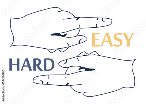 Easy hard hands pointing direction comparison choice decision simple complex challenge task difficulty vector art illustration and png 