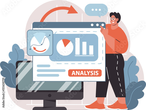 Analysis data analytics business chart graph report dashboard marketing strategy growth performance planning vector art illustration and png 