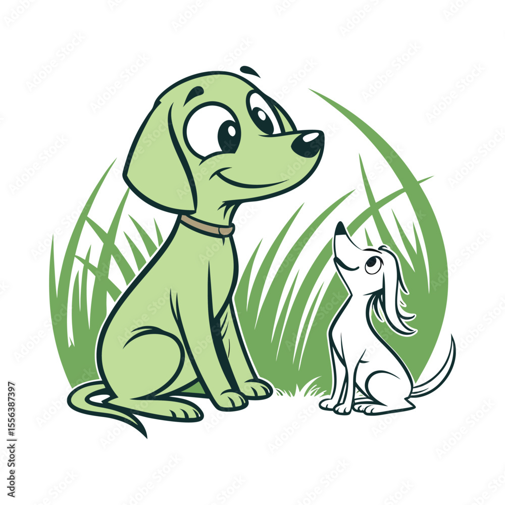 Obraz premium Cute Cartoon Puppy Sitting and Smiling – Happy Dog Mascot Illustration , pet logo design .