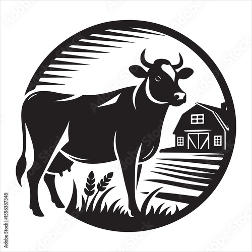Majestic Cow Silhouette - A Symbol of Rural Life , black colour vactor 