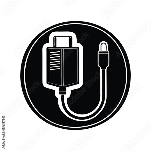 Black and white graphic illustration of a computer input output connector