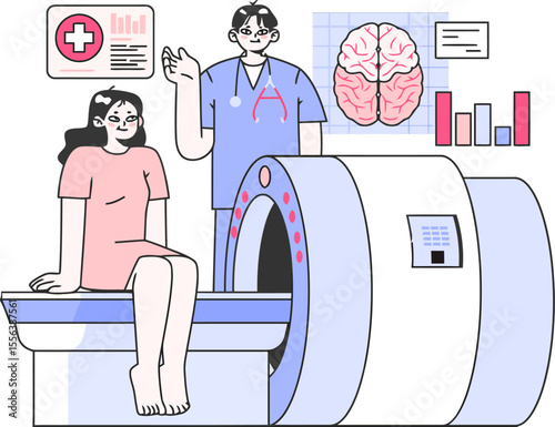 Mri scan medical imaging healthcare diagnosis radiology technology brain doctor patient examination health test vector art illustration and png 