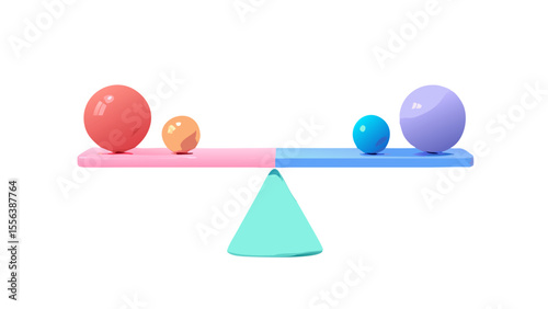 Logic and emotions in balance - pictured as balanced balls on scale that symbolize harmony and equity between Logic and emotions that is good and beneficial., 3d illustration