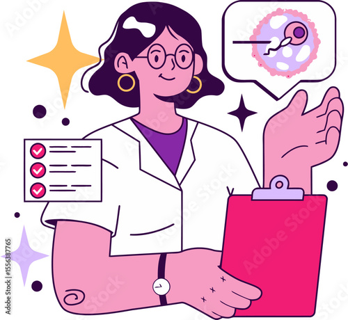 Doctor fertility ivf egg sperm fertilization clinic healthcare medical science biology pregnancy woman health vector art illustration and png 