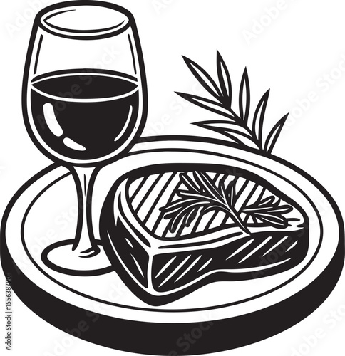 Steak with wine and rosemary plate glass