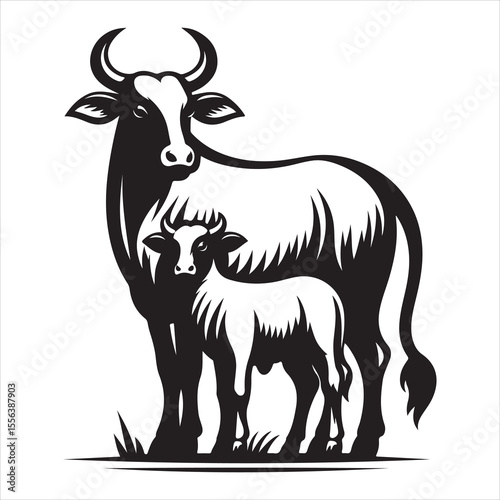 Majestic Cow Silhouette - A Symbol of Rural Life , black colour vactor 