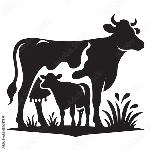Majestic Cow Silhouette - A Symbol of Rural Life , black colour vactor 