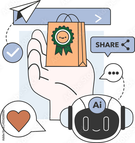 Ai shopping assistant online store chatbot customer support digital marketing e commerce retail promotion offer sale vector art illustration and png 