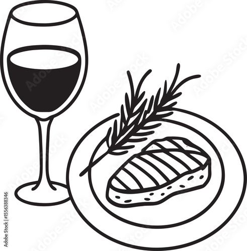 Grilled steak red wine rosemary wine glass