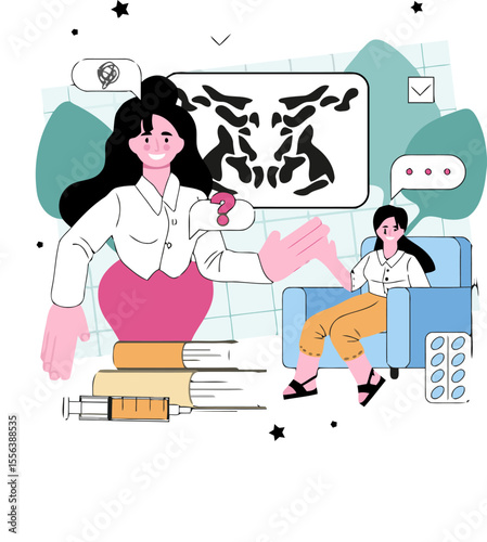 Psychology therapy mental health psychiatrist counseling rorschach test patient wellness treatment help vector art illustration and png 
