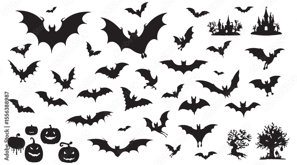 Naklejka premium A vector set of flying bird and bat animal silhouettes, perfect for nature and Halloween illustrations