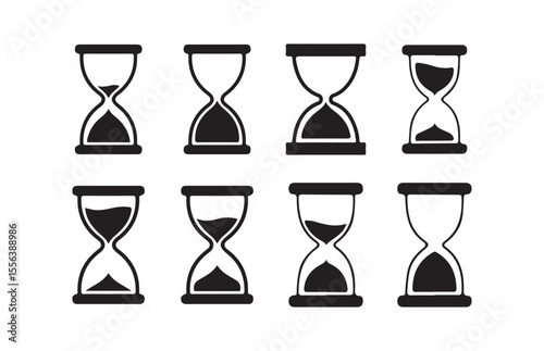 Set of Black and White Hourglass Icons – Sand Timer Silhouettes Collection.  Victor illustration eps 10