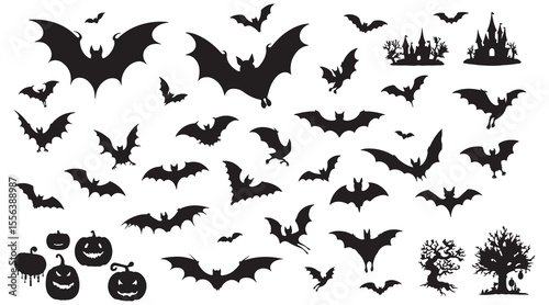 A vector set of flying bird and bat animal silhouettes, perfect for nature and Halloween illustrations