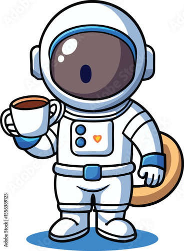 Cute Astronaut Holding a Cup of Coffee – Space Cartoon Vector Illustration