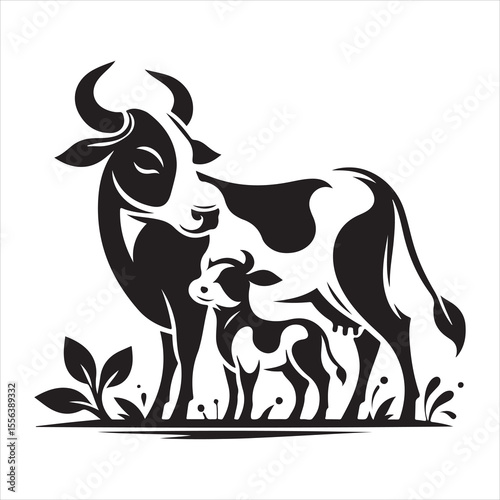 Majestic Cow Silhouette - A Symbol of Rural Life , black colour vactor 