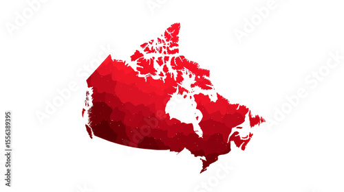 Map of Canada represented as a red silhouette highlighting its distinct geographical features and regions clearly