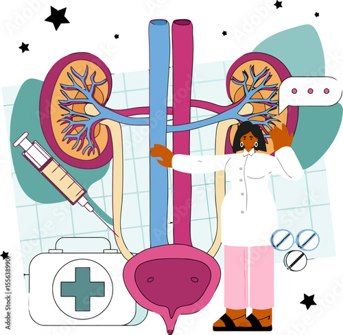 Kidney bladder doctor healthcare medical urinary system anatomy urology treatment diagnosis health wellness vector art illustration and png 