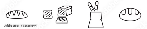 Bread linear icons set isolated on transparent background. Different simple bread icons vector illustration. Editable stroke.