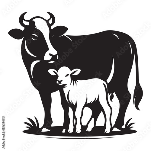 Majestic Cow Silhouette - A Symbol of Rural Life , black colour vactor 