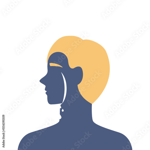 Illustration portrait head person face profile hair sad tears crying emotion grief sorrow depression pain loss vector art illustration and png 