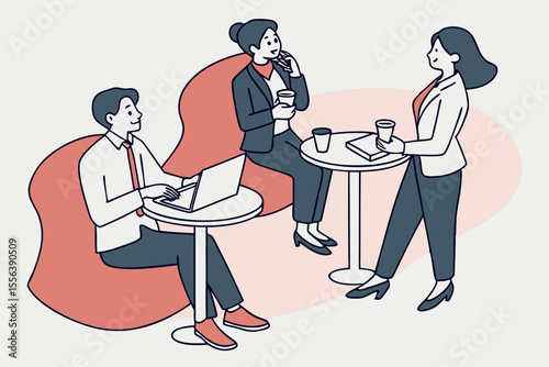 People talking during conference break, ideal for networking, business events, or professional conversations.