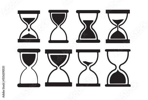 Set of Black and White Hourglass Icons – Sand Timer Silhouettes Collection.  Victor illustration eps 10