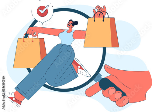Woman shopping bags purchase retail commerce consumerism buying online shopping sale discount store happy vector art illustration and png 