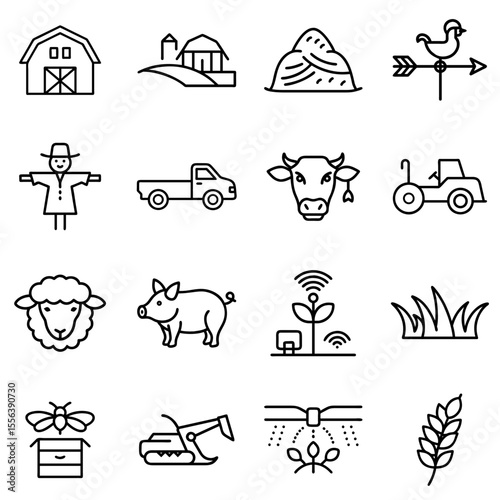 Agriculture Farming Outline Line Icon Set 2