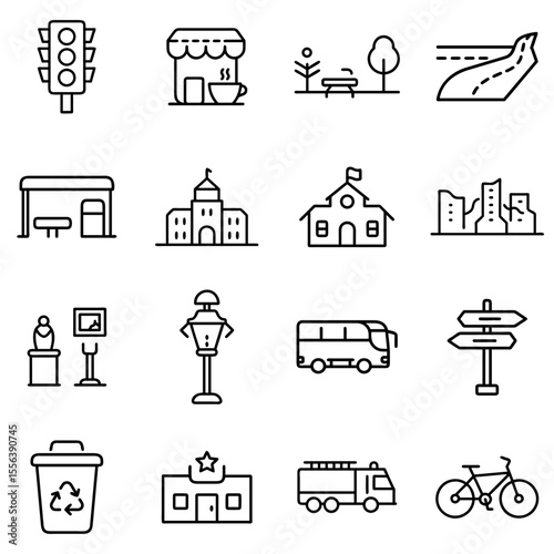 City Life Outline Line Icon Set 1