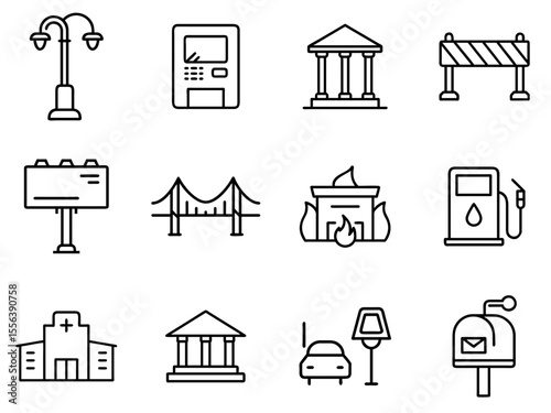 City Life Outline Line Icon Set 2