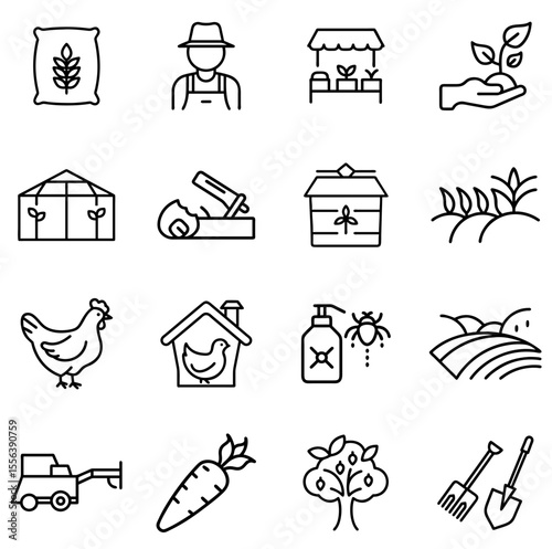 Agriculture Farming Outline Line Icon Set 1